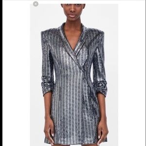 Zara Shimmering Silver Sequin Dress